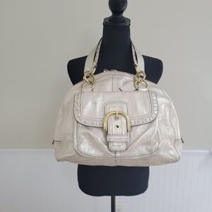 Coach Courtney Metallic Leather Whipstitch Domed Buckle Pocket Shoulder Bag